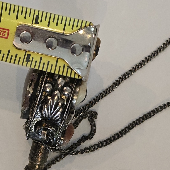 Vintage Snuff Necklace Bottle W/ Spoon Stones On Chain Perfume Unique - Picture 7 of 9